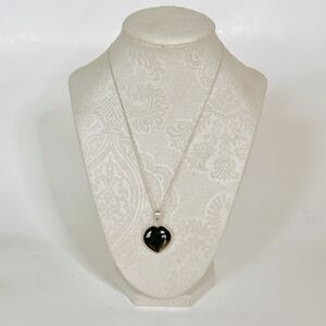 TGGC 925 Sterling Silver Jasper Heart Pendant Necklace 18" Black Brown Green